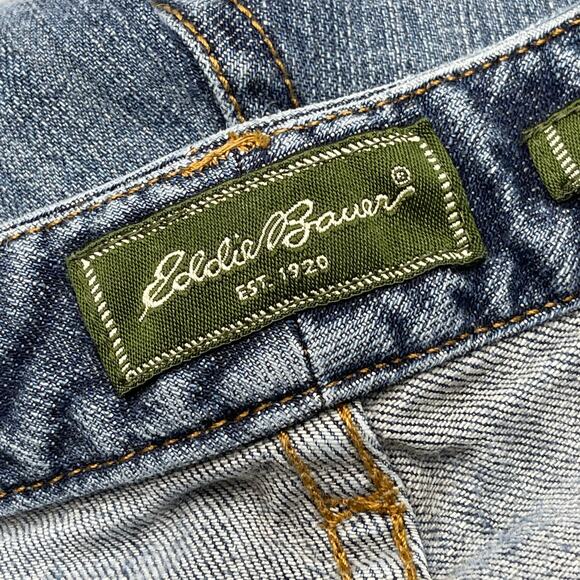 Eddie Bauer Bootcut Jeans Womens Size 12 Dark Blue Stretch Denim Side Slits - Picture 3 of 7